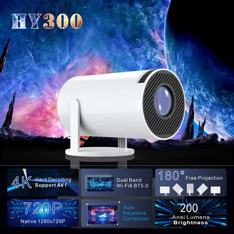 Мини-проектор hy300, 4k, android 12, 720p, Wi-Fi, bt5.0, 200ANSI