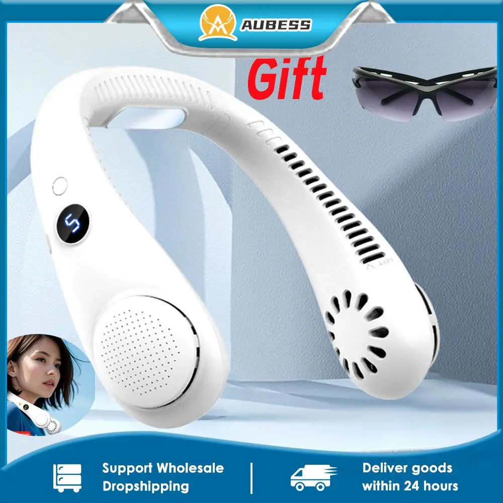 

Hanging Neck Fan Summer Portable Mini Air Cooler Portable Digital Display Electric Fans 3/5 Speed Neck Fan Ventilador With Gift