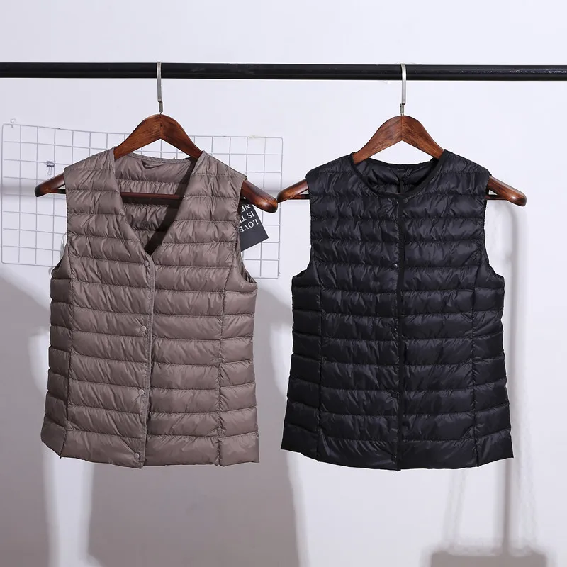 Fitaylor 90% Ultra Light White Duck Down Women Vest Thin Coat Women Duck Down Sleeveless Jacket V Collar Or O Collar Coat