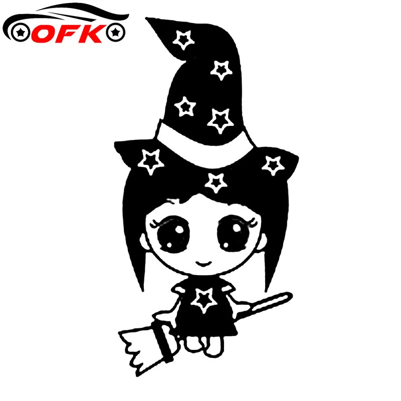 

Lovely Wise Man Cute Witch Broom Auto Sticker Pvc Fashion Style Cute and Interesting Car Windshield Decal 7.7cm * 15cm