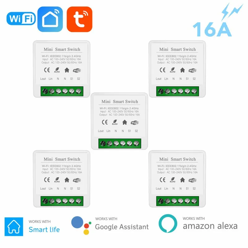 

DIY Smart Switch Support 2 Way 16A Tuya Wifi Mini Switces Led Light Smart Life Push Module Work With Google Home Alexa
