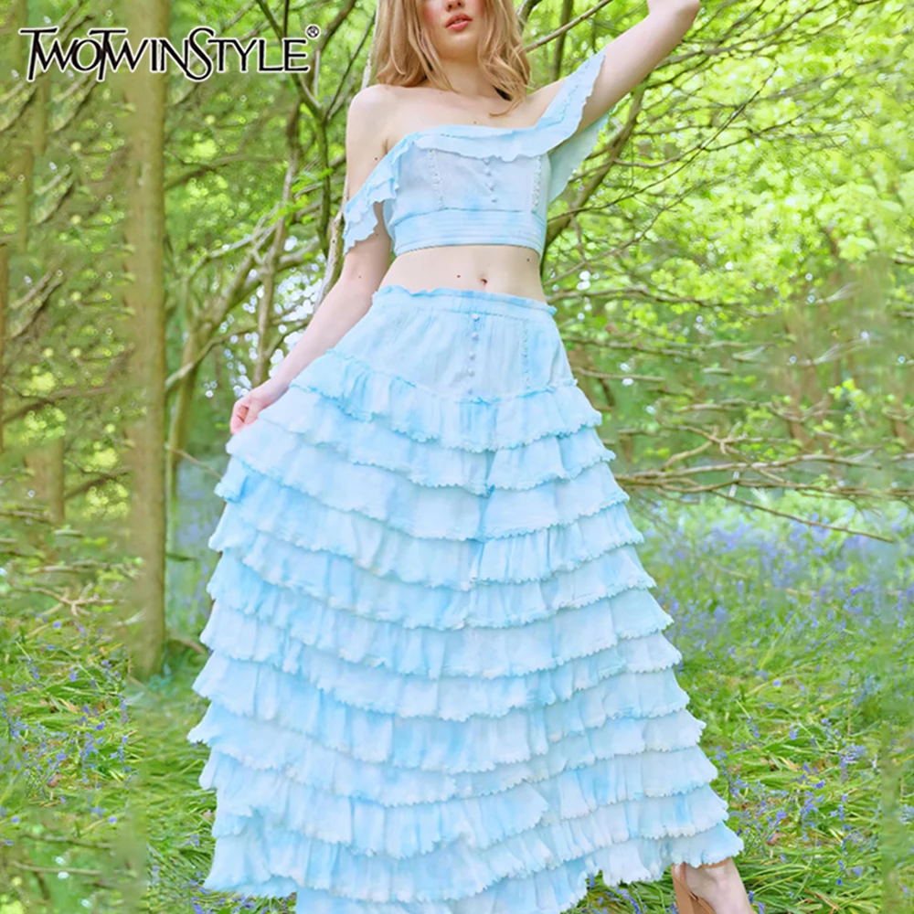 TWOTWINSTYLE Лоскутные комплекты из двух предметов с оборками для женщин топ без