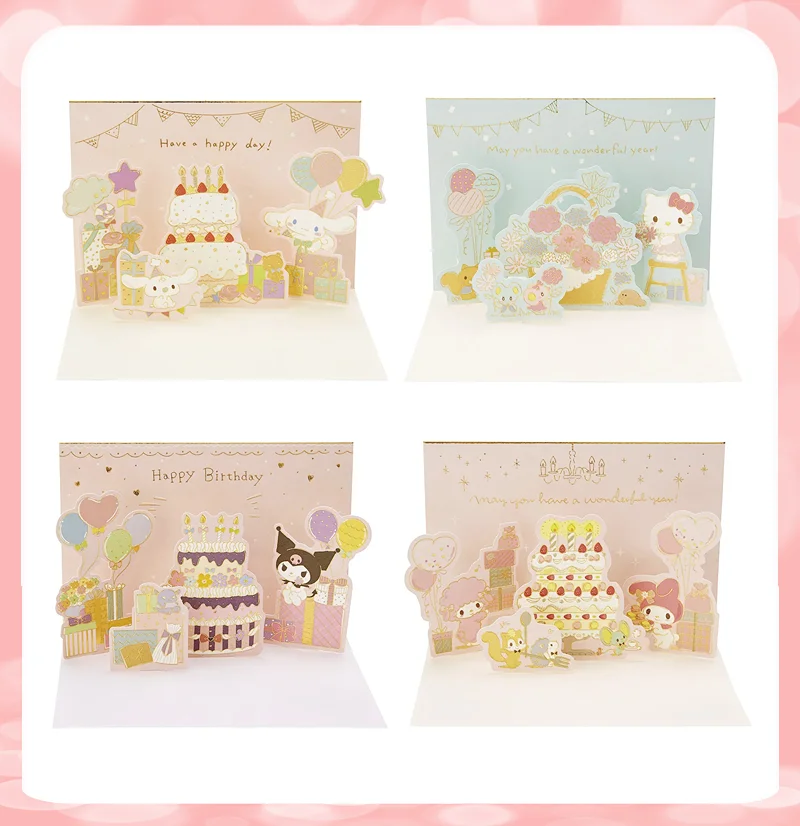 

Sanrio трехмерная поздравительная открытка на день рождения с конвертом Mymelody Kuromi Cinnamoroll Hellokittys