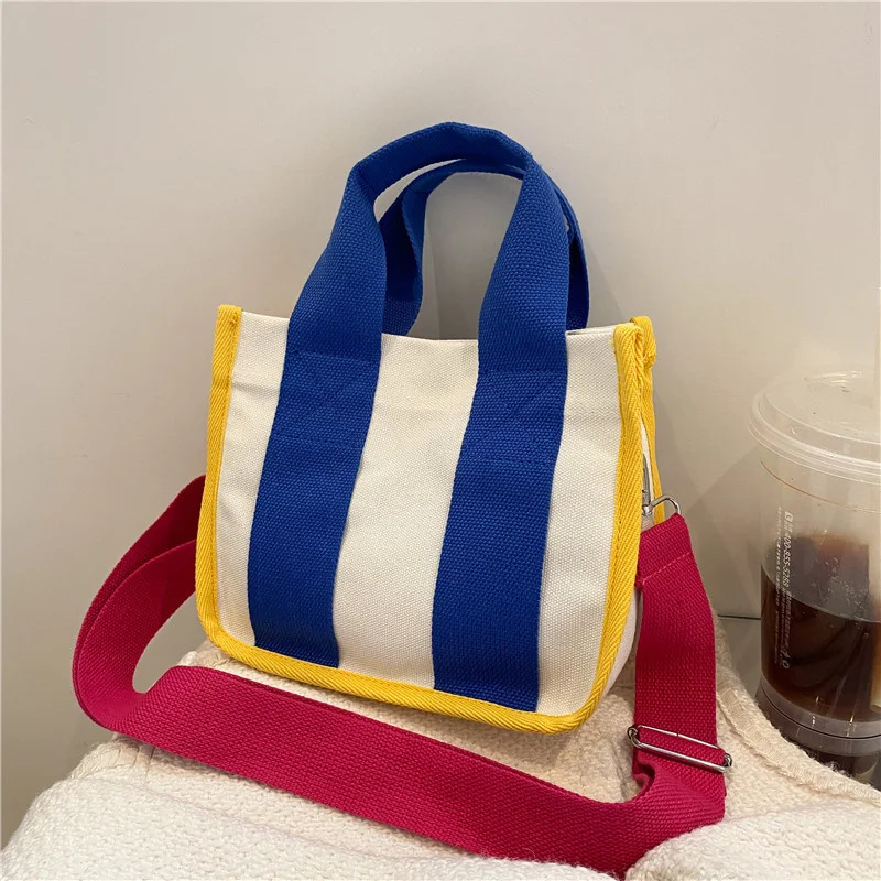 

2023 Холщовая Сумка-тоут контрастных цветов, винтажные сумки через плечо, Универсальные женские маленькие сумки, сумка для хранения покупок