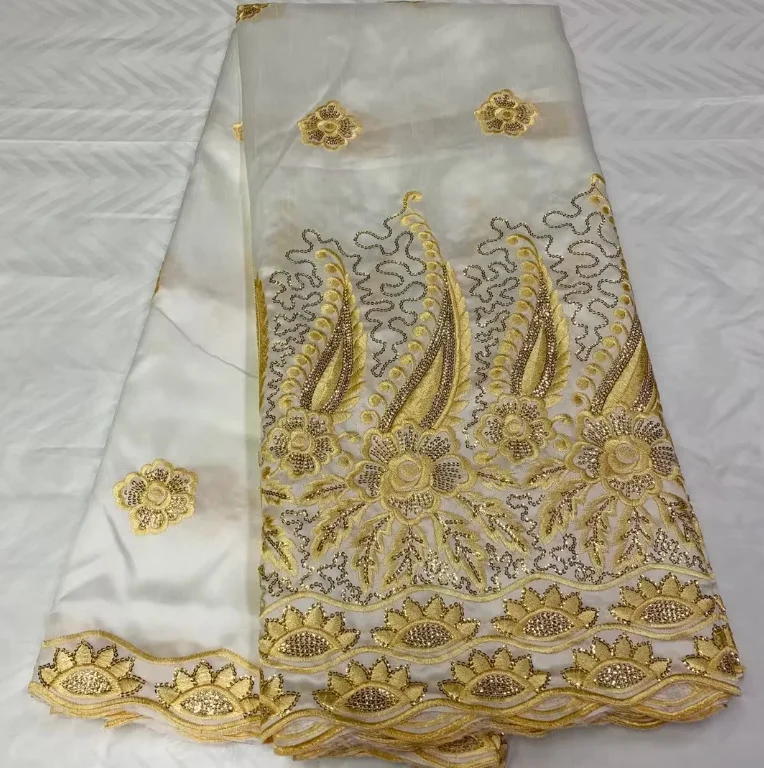 

africa lace fabric high quality 2023 french material embroidered soft Light Grey promotion sunflower george raw silk