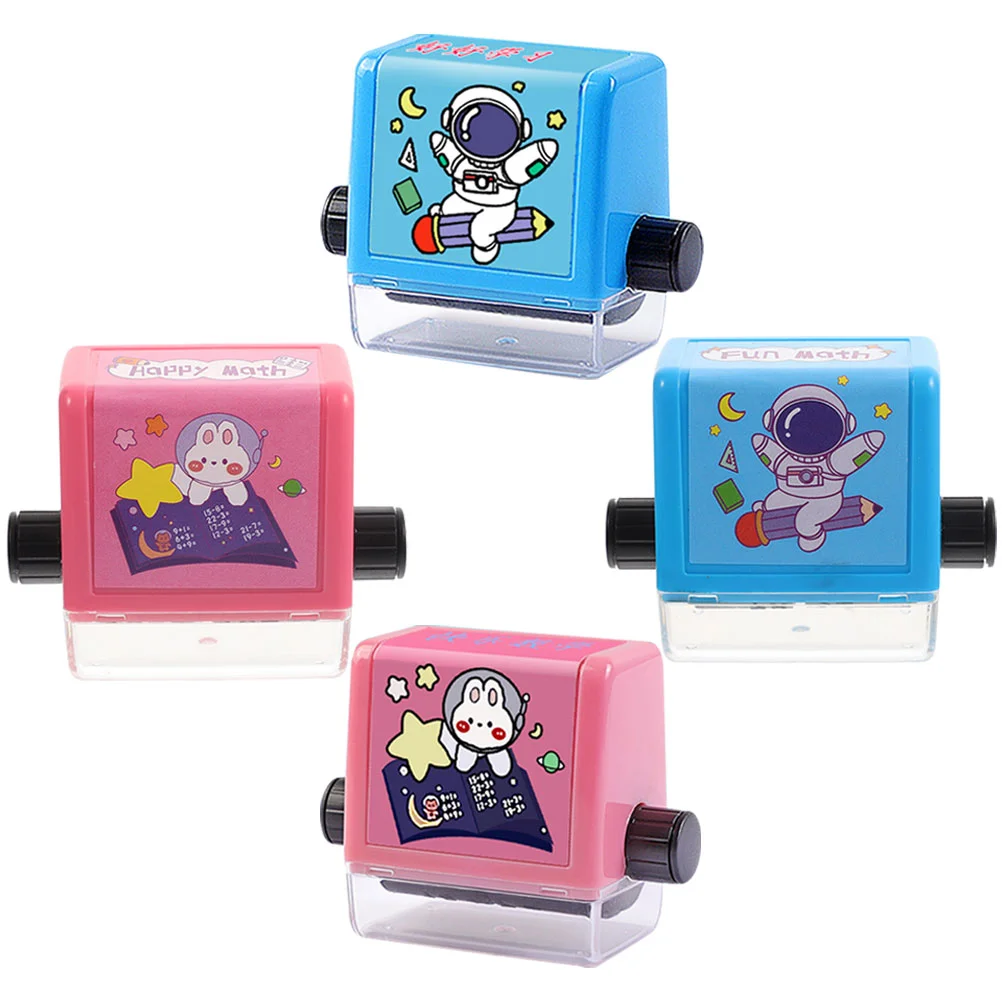 

4 Sets Math Roller Stamp Wear-resistant Student Kid Toy Stamps Kidcraft Playset
