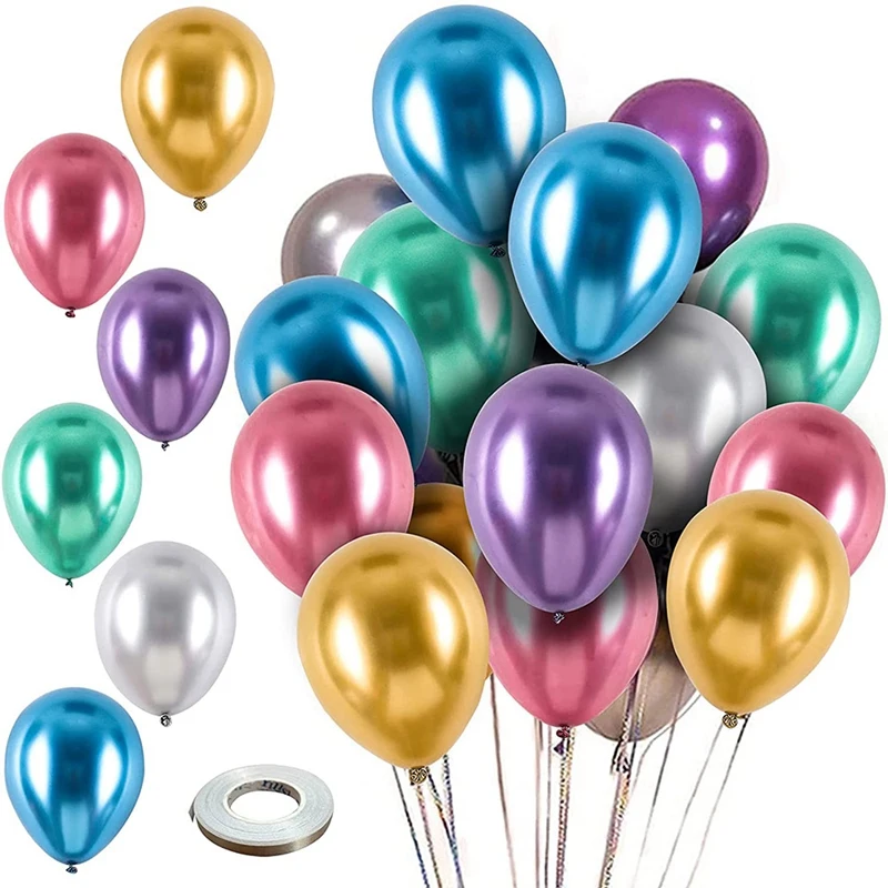 

ABHU Chrome Metallic Latex Party Balloons, 62 Pack 12 Inch Colorful Metallic Balloons For Birthday Baby Shower Graduation