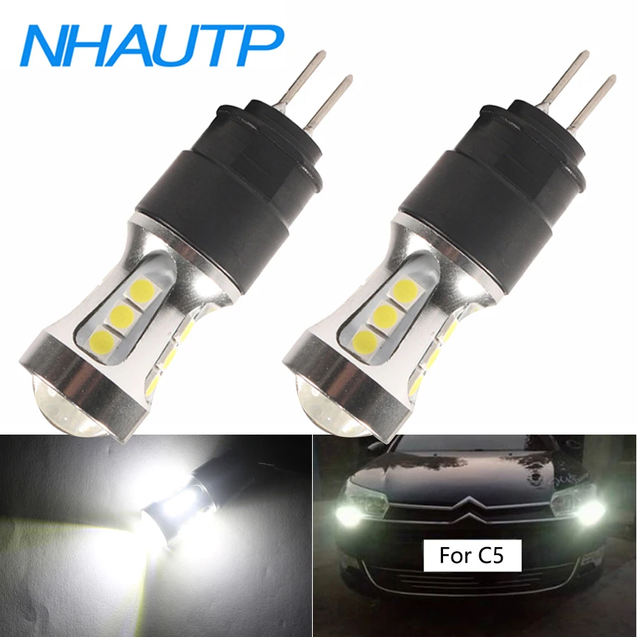 

NHAUTP 2Pcs White 6000k No Error HP24W G4 LED Bulbs For Citroen C5 Daytime Running Lights 3030 Lamp For Peugeot 3008 5008 DRL