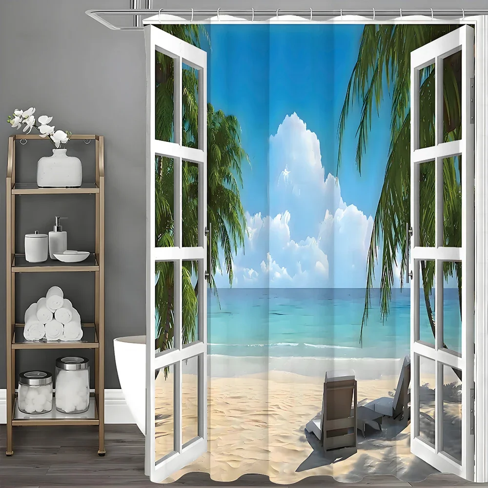 Занавеска для душа с тропическими пальмами декоративная занавеска Ocean Beach Island Window