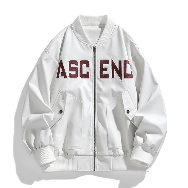 Мужская кожаная куртка из искусственной кожи Черная бейсбольная оверсайз