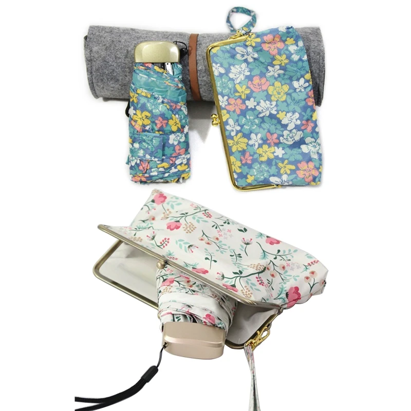 

Chic Floral Five Folding Umbrella Anti-UV Sunny Umbrellas Women Female for Outdoor Traveling Camping Hiking Portable