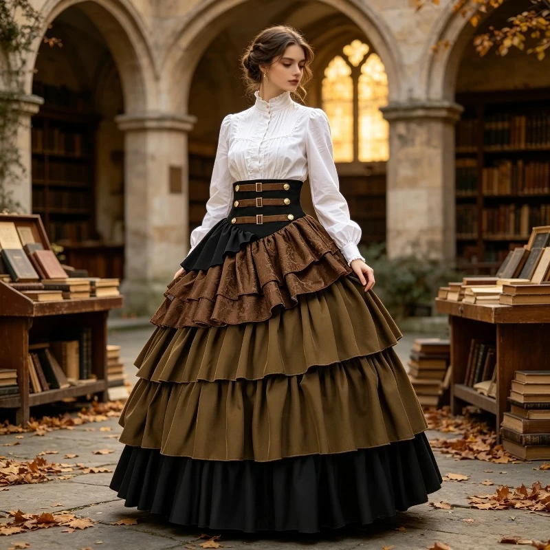 Фото Платье Victoria Retro с завышенной талией, асимметричное, с драпировкой, длинное, женское, в стиле темной готики, для ролевых игр и выступлений №4