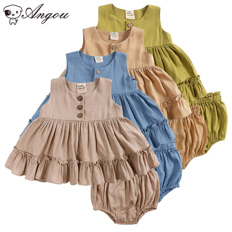 

Summer Baby Girls Solid Color Suit Princess Sleeveless Top+Shorts 2PCS Girls Cotton Soft Casual Girls Suit Party Clothes
