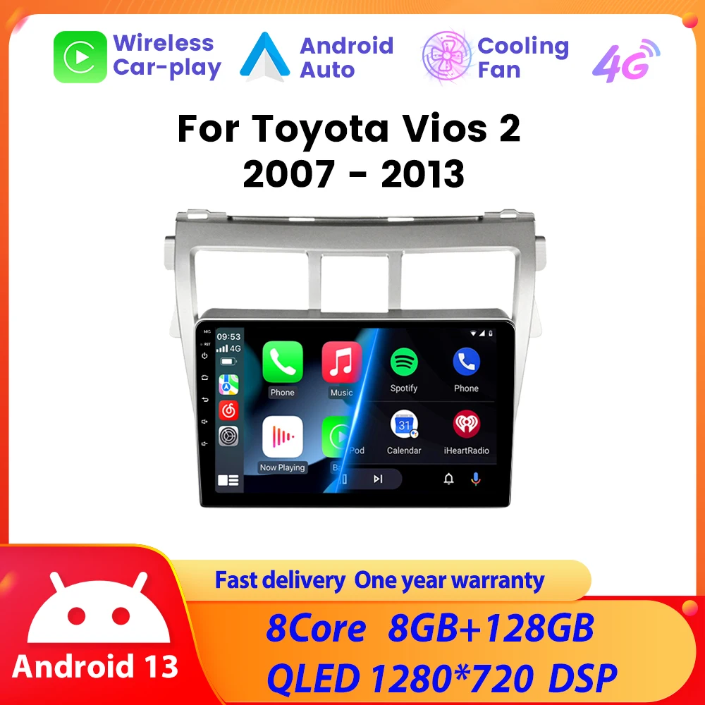 Android 13 для Toyota Yaris VIOS 2007 2008 2009 2010-2012 2Din Автомагнитола мультимедийный видеоплеер