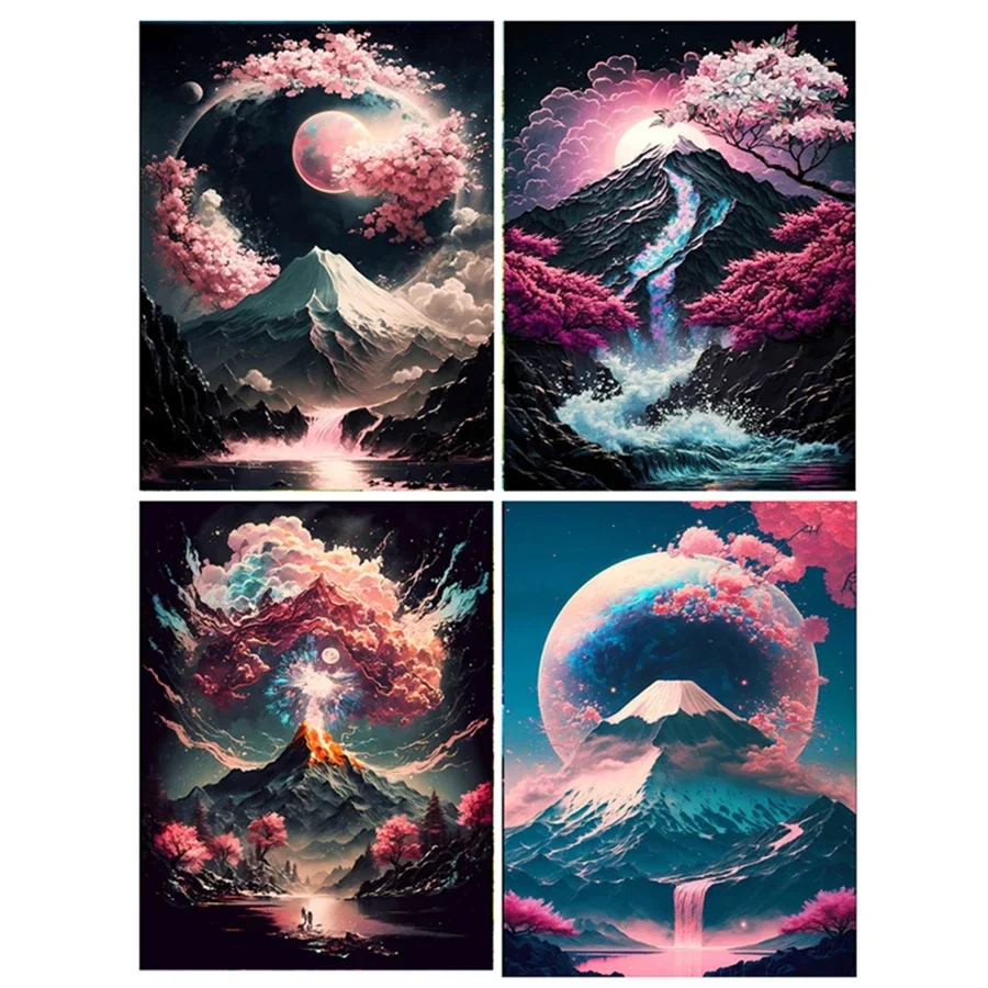 

DIY 5D Diamond Painting Cross Stitch Kits Japanese Mountain Full Drill Square Diamond Embroidery Mosaic Moon Home Decoration