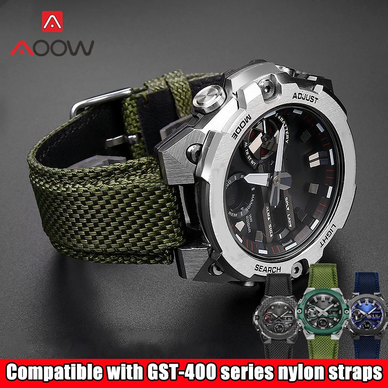Quality Nylon Cowhide Strap for Casio G-Shock G-Steel GST-B400 Stainless Steel Butterfly Buckle Men Replace Bracelet Watch Band