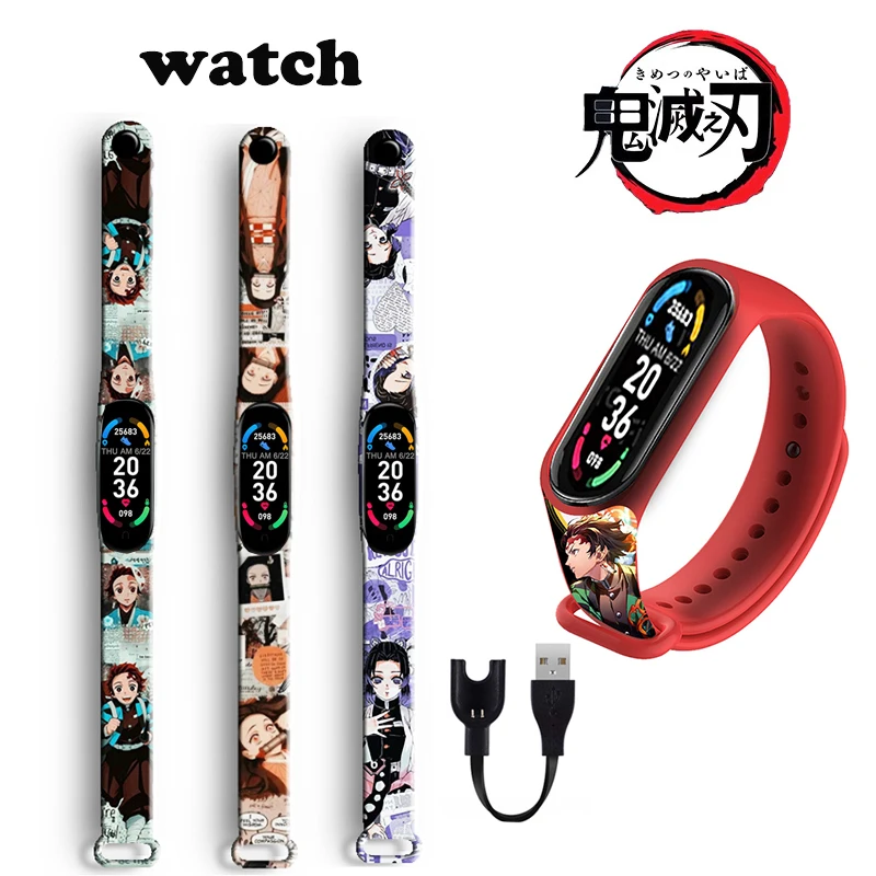 

2022 New Anime Demon Slayer Tanjirou smart watch band Bracelet Color Sport Bracelet Heart Rate Sleeping Kid Birthday Gift Clock