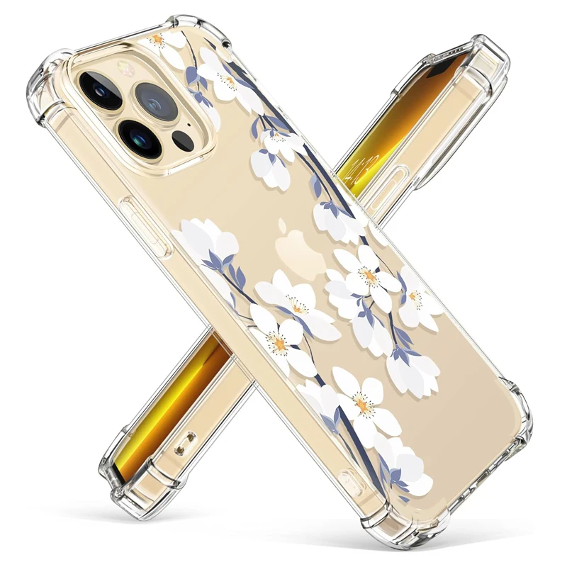 

For iPhone 13 Pro Max Case with Screen Camera Lens Protector Soft Shockproof Clear Floral Protective Slim Cover for Women girls