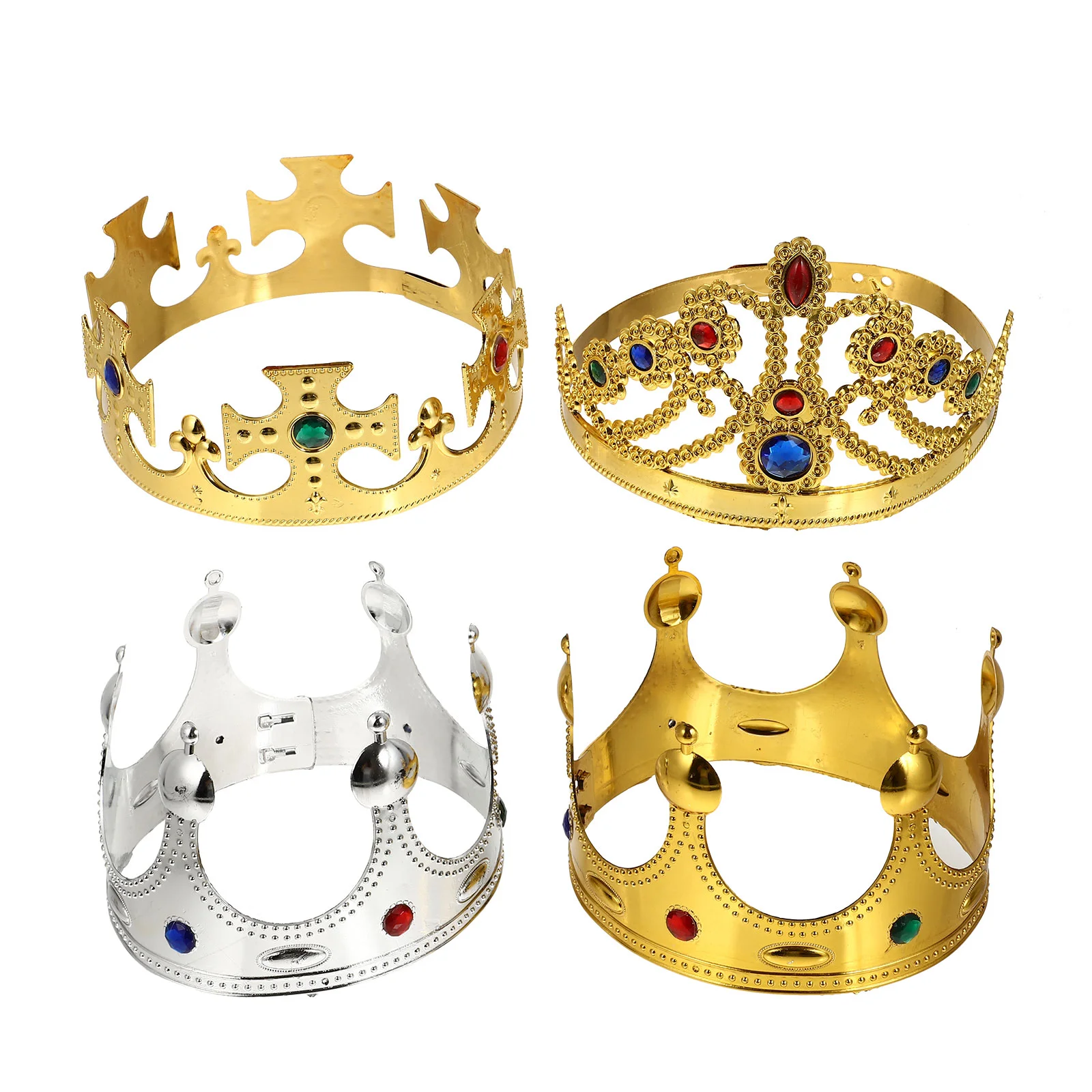 4 Pcs Princess Crown King Prom Gifts Party Crowns Kids Halloween Costume Accessories Tiara Silver Jewelry