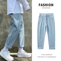 summer blue black jeans mens fashion retro casual straight jeans men streetwear loose hip hop denim pants mens trousers m 3xl