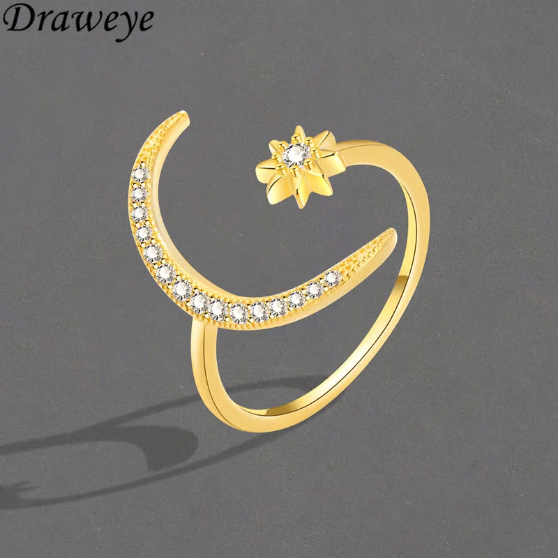 

Draweye Metal Rings for Women Sparkling Stars Moon Korean Fashion Sweet Anillos Mujer Cuff Vintage Forefinger Ins New Jewelry