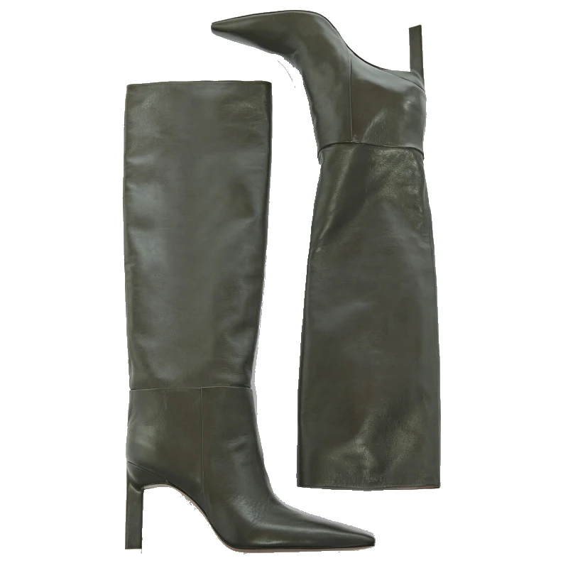 

New Autumn Winter Sexy Alligator Pattern Pointed Toe Knight Long Boots Artificial Leather Thin Heel Pumps Women's Shoes Big Size