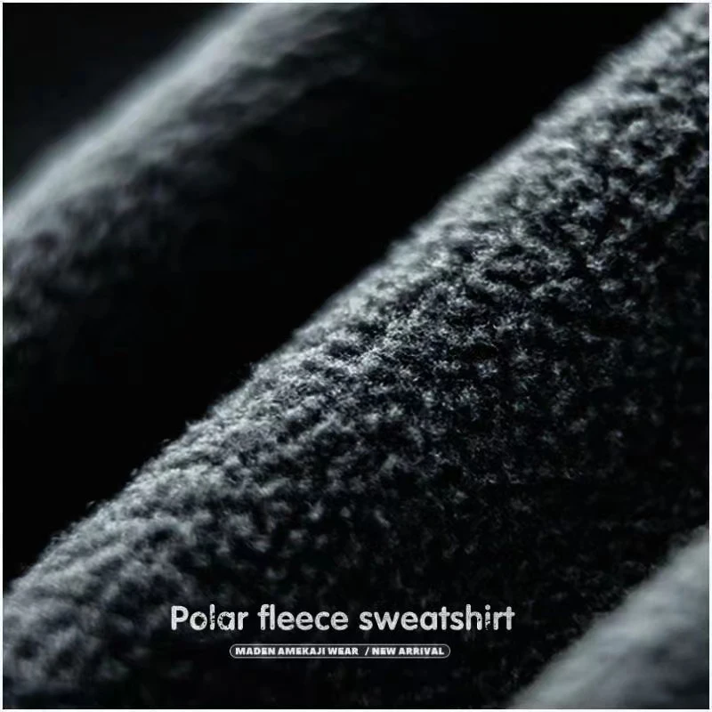 Mens Winter Polar Fleece Tactical Hoodies Japanese-style Solid Color 1/3 Zip Harajuku Style Loose Hip Hop Military Cargo Sweater