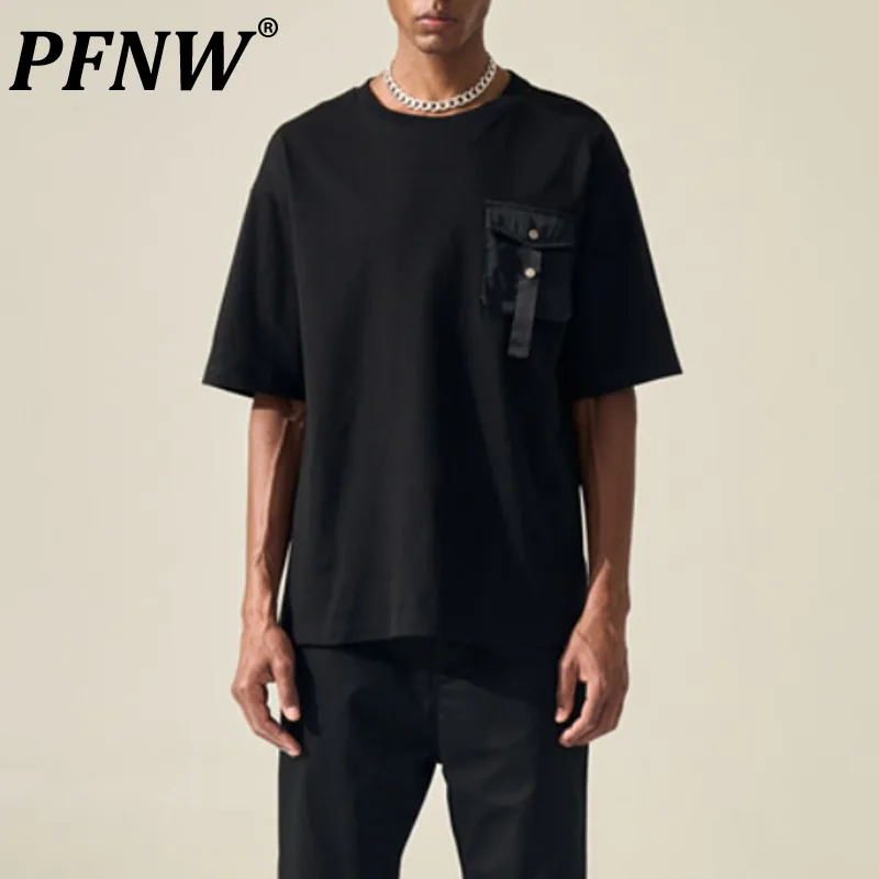 

PFNW Spring Summer Men's Safari Style Fashion T-shirt Darkwear Handsome Pockets Baggy Personality Delicacy Cotton Tops 12A8765