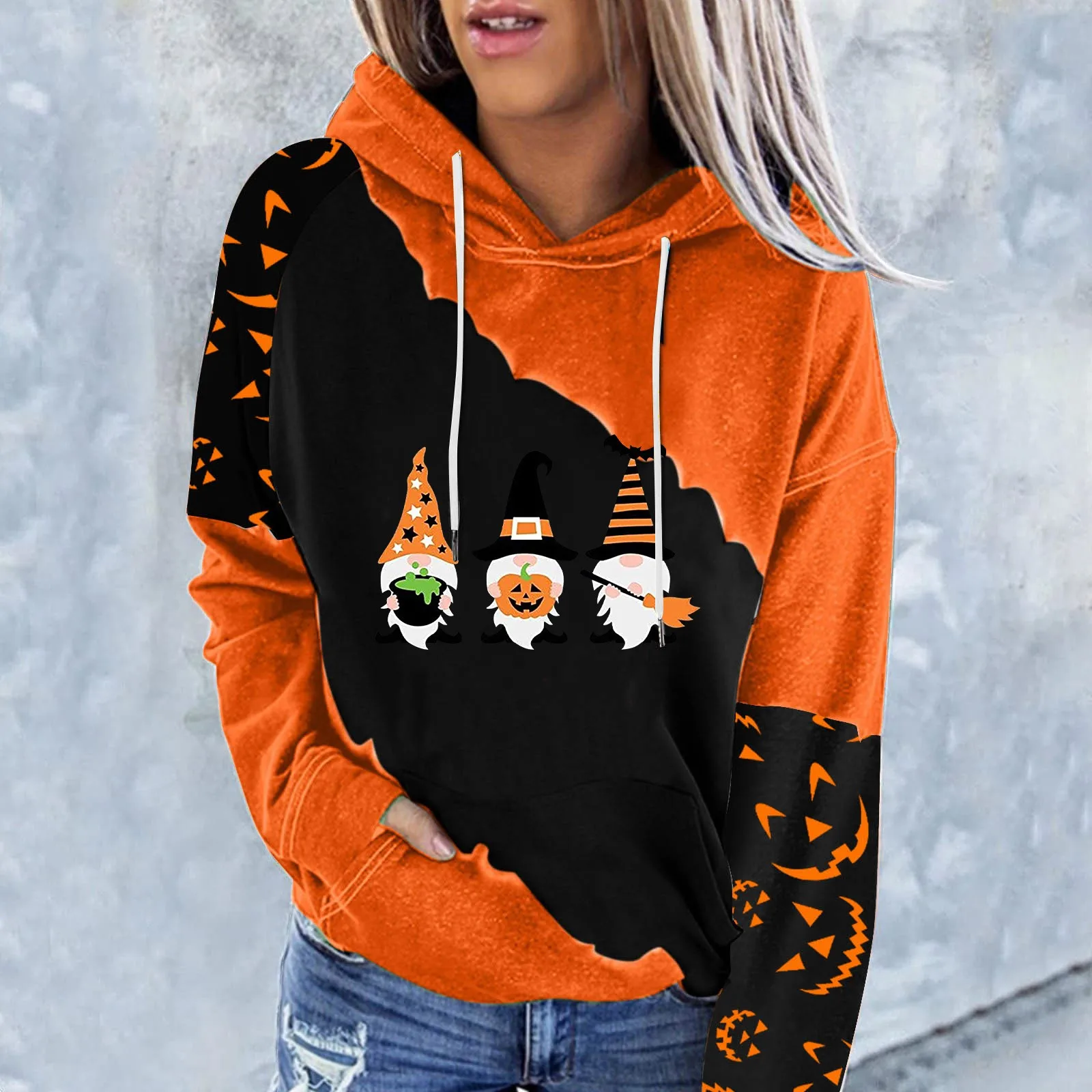 

Women's Sweatshirts For Womens Halloween Pumpkin Printing Hoodies Fall Fashion Long Sleeve Casual Drawstring Girls Thin Hoodies