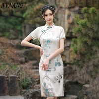 nvnang chinese cheongsam summer 2022 new young style slim flowers long style chinese womens wear