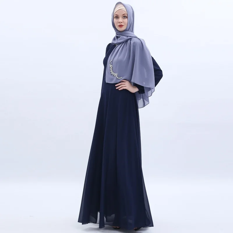Chiffon Ramadan Muslim Dress Abaya Dubai for Women Caftan Marocain Kaftan Islam Eid Mubarak Robe Dress Summer Long Sleeve Dress