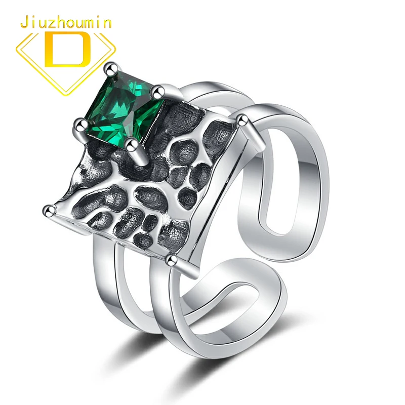 

Original Niche Design S925 Sterling Silver Vintage Square Green Zircon Rings for Women Hip Hop Rock Anniversary Gifts for Girls