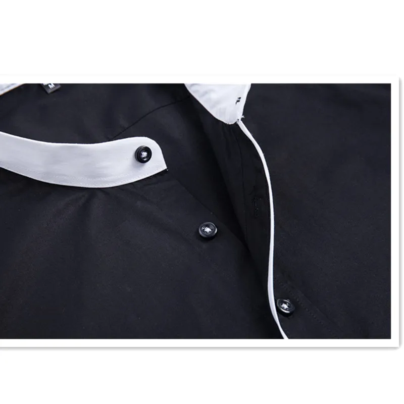 VISADA JAUNA 100% Cotton High Quality Men's Shirt New Mens Fashion Contrast Stand Collar Slim Fit Dress Long Sleeve Plug Size