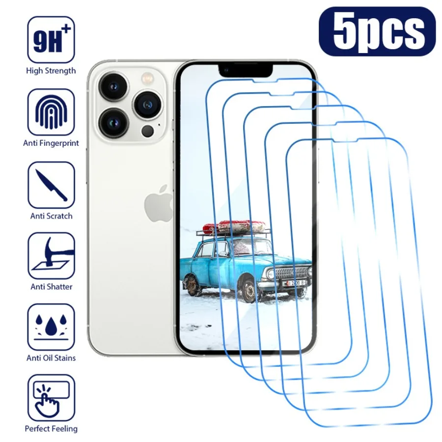 

5PCS Tempered Glass For iPhone 14 Pro Max 12 13 Mini 11 Pro Screen Protector on iPhone 15 Plus X XR XS Max 8 7Plus glass