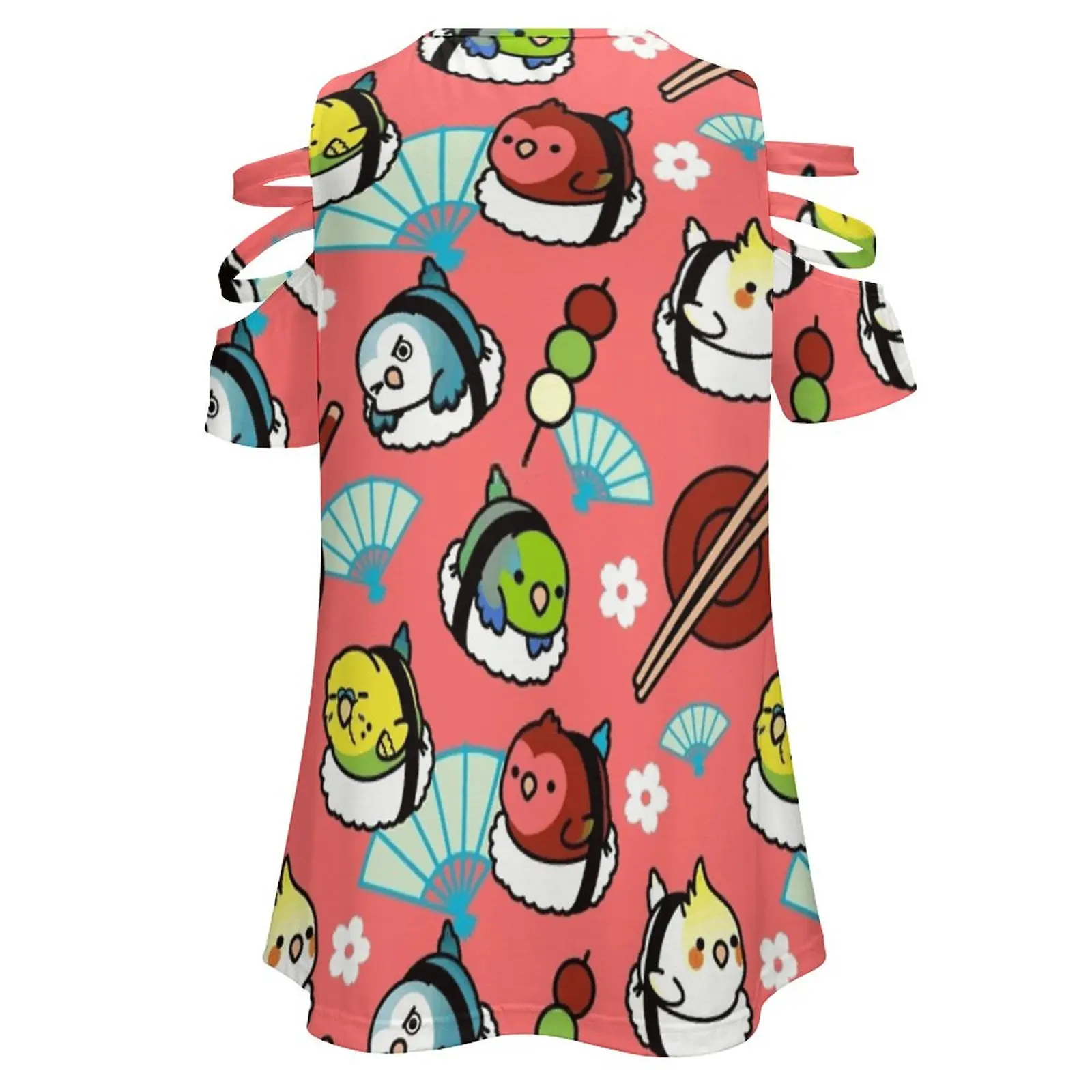 Фото Sushi Time With Cody The Lovebird & Friends Новая мода Топ с открытыми плечами на молнии с короткими рукавами Женская рубашка Mochi Sushi Nigiri Милая №3