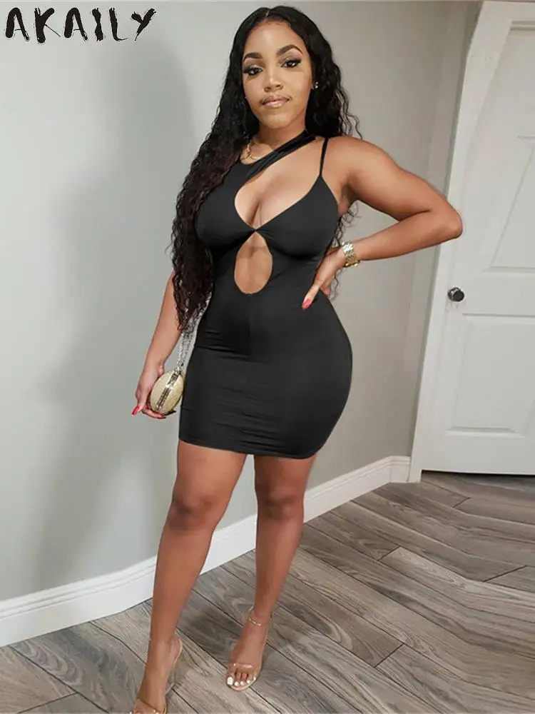 

AKAILY Summer Streetwear Dresses For Women 2022 Ladies Sexy Backless Sleeveless Mini Dress Asymmetrical Red White Dress Female