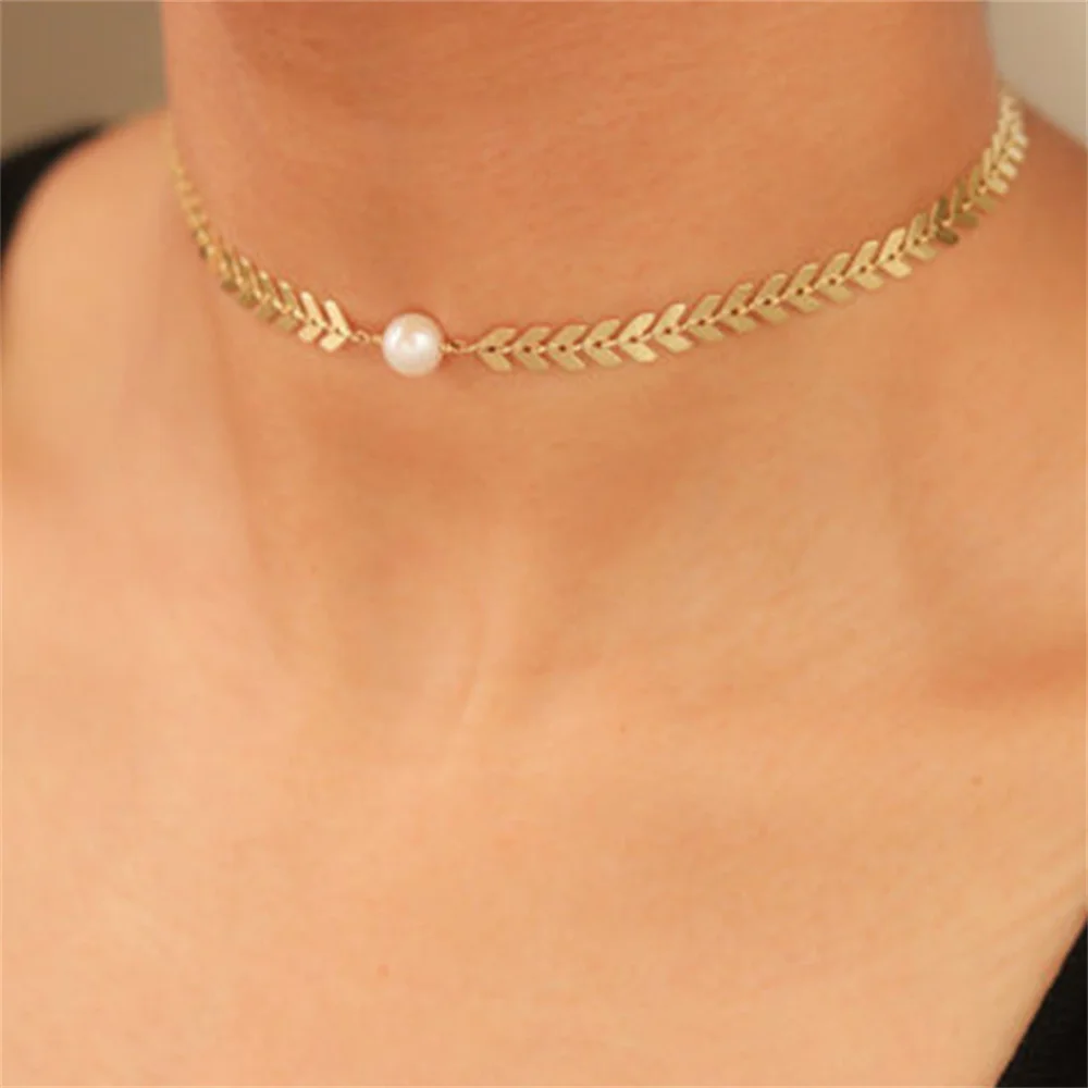 

Lady Elegant V Sequins Chain Necklace Party With Pearl Necklaces Jewelry Choker Necklace For Fashion Women Trendy Jewelry