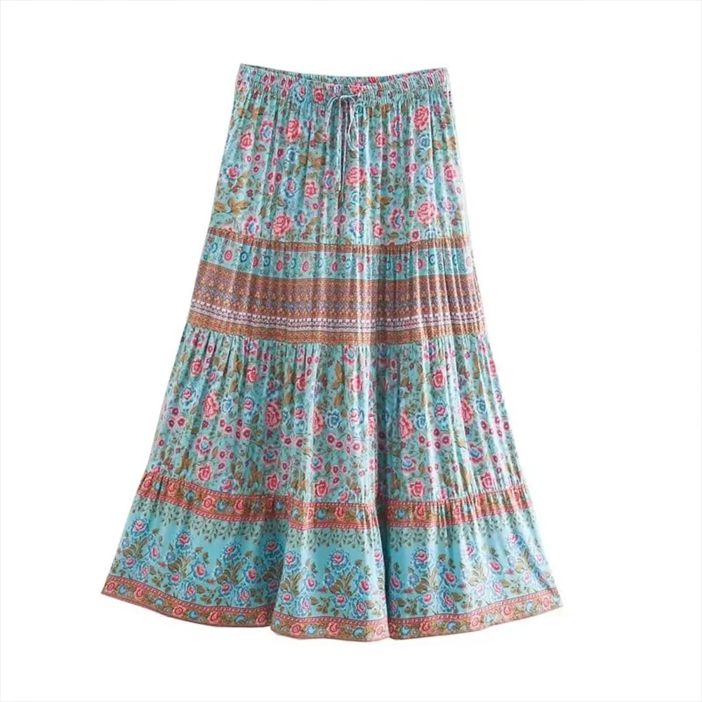 

BER&OYS&ZA's new Summer/autumn women's fashion elastic waist bow embellish casual versatile positioning rayon skirt