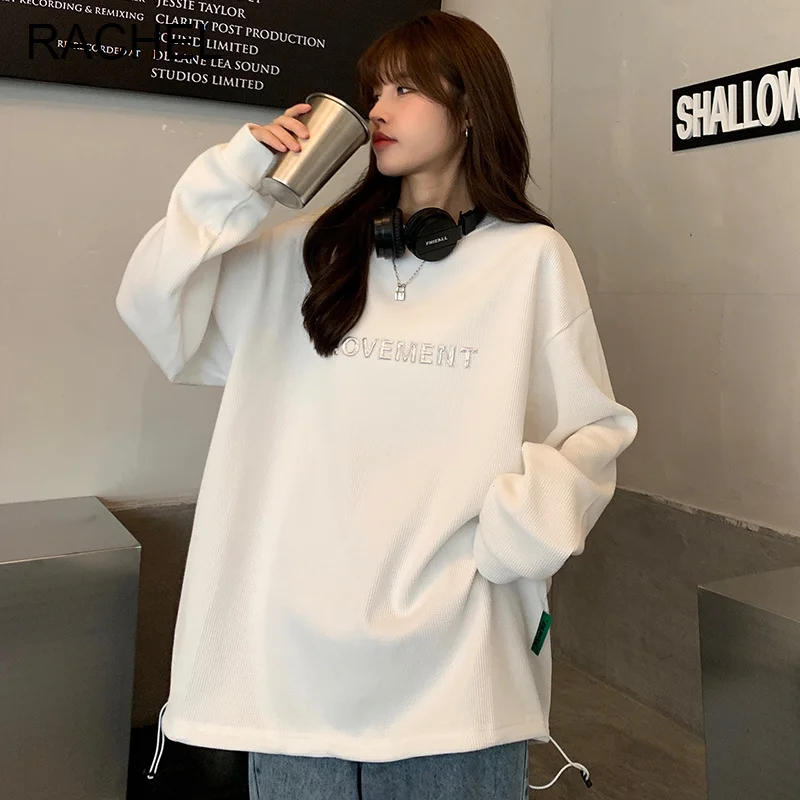 

Вафельный Свитер оверсайз женский весенне-осенний свободный стильный тонкий шикарный топ с длинным рукавом модный Rac