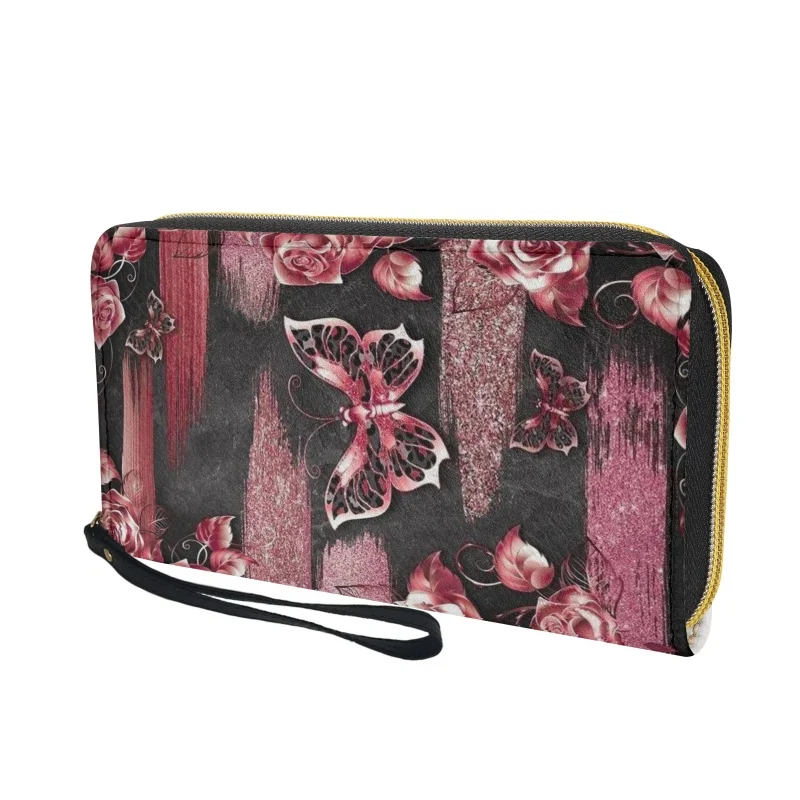Belidome Womens Clutch Zip Around Butterfly Wallet With Coin Pocket Card Holder Purse Long PU Leather Cash Bag With Wristlet