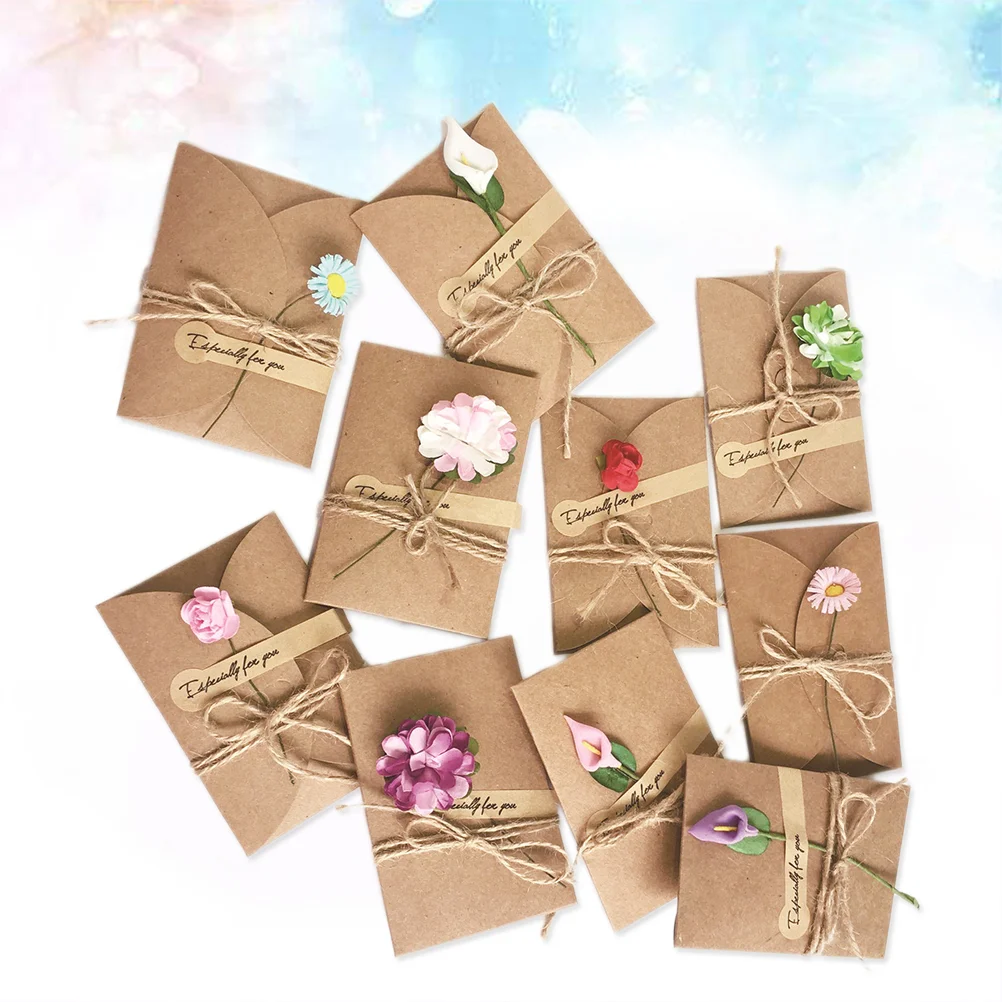 

10PCS Vintage Kraft Paper Greeting DIY Dried Flower Wish Thank You For Mom Teacher Friends Familes New Year Christmas