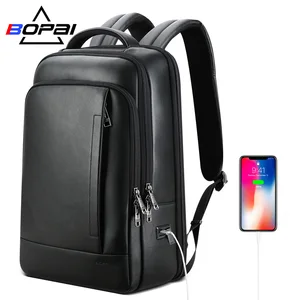 bopai genuine leather backpack laptop mens business casual waterproof back pack male computer bagpack black backpacking free global shipping