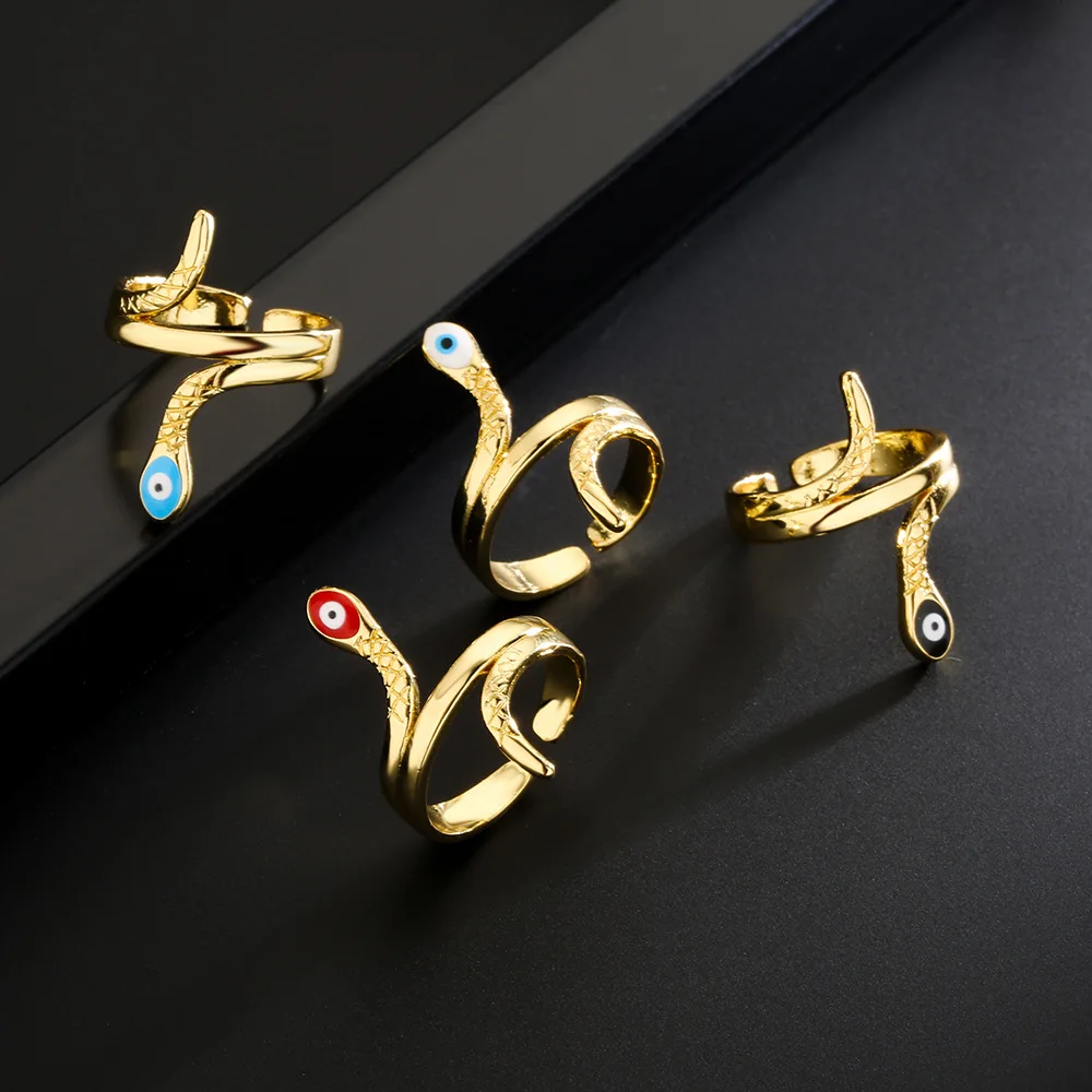 

2022 Copper Color Drop Oil Snake Type Geometric Opening Adjustment Ring Lady INS Lovely Wind Ring For Women Jewelry