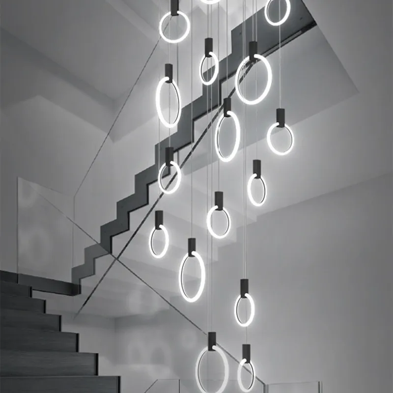 

Designer lighting stair chandelier modern LED indoor lighting kitchen lamps creative compound building long line Chandelier