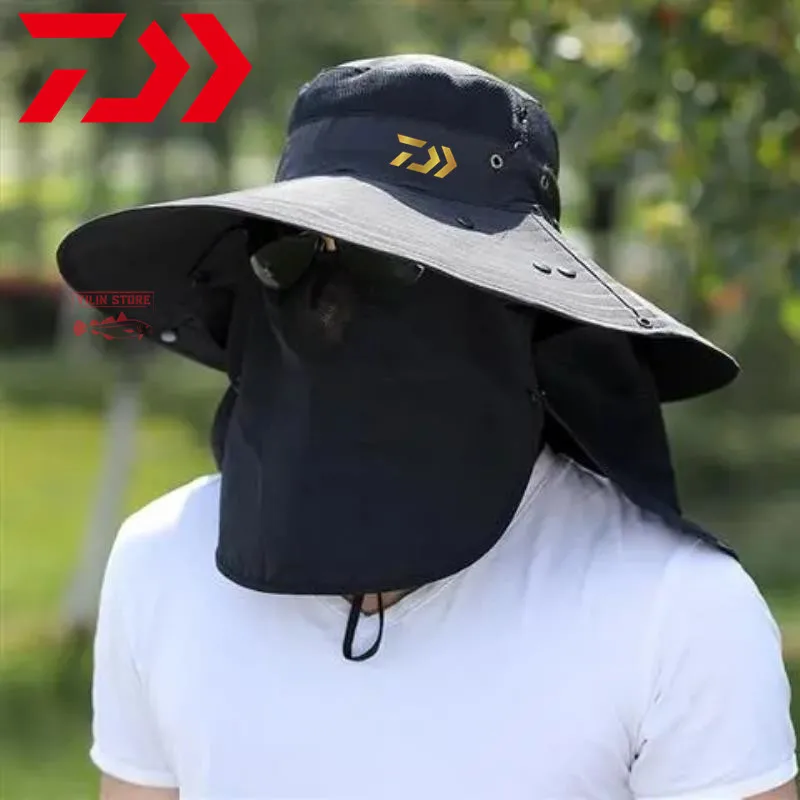 

New 2022 Daiwa Fishing Sun Hat Summer Outdoor Fishing Fisherman Hat UV Protection Sunshade Cap Big Eaves Adjustable Fishing Hat