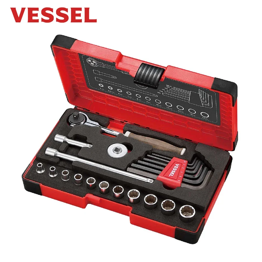 VESSEL Swivel Ratchet Socket Wrench Set (3/8&quot 1/4&quot) Japan Wood-compo RatchetNO.HRW2001M-W|HRW2004M-SW|HRW3005M-SW