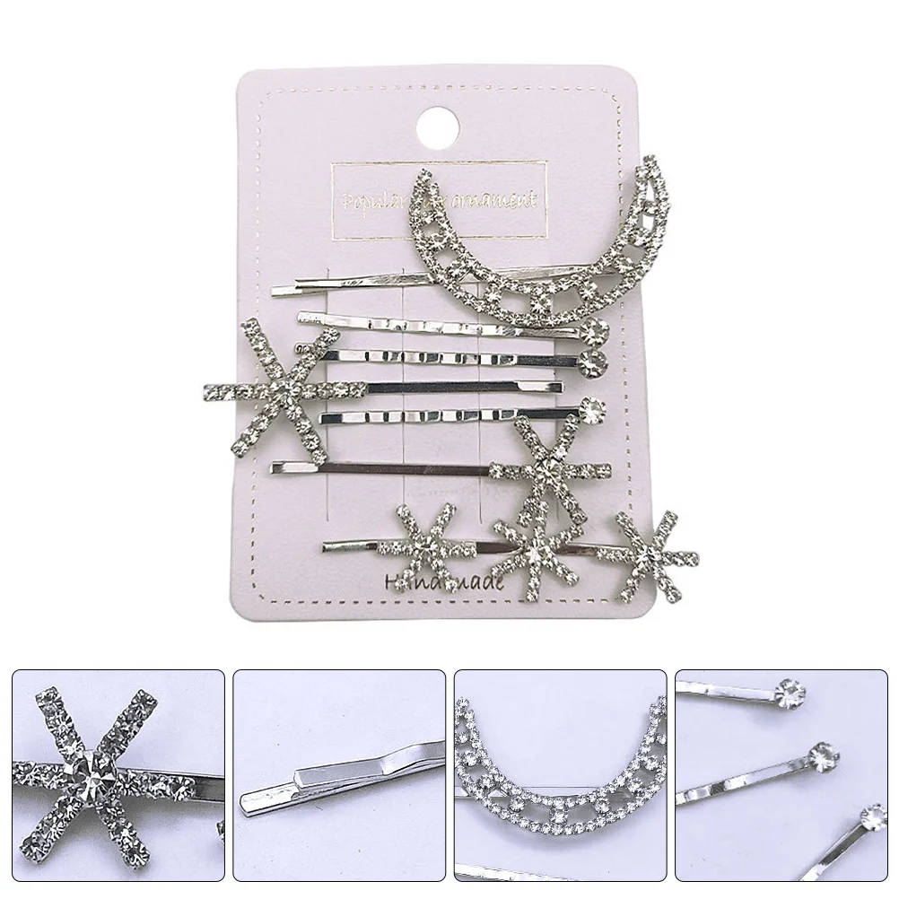 

Clip Fashion Hair Pin Elegant Women Crystal Headwear Hollowed Hairclips Star Moon Shape Hairpin
