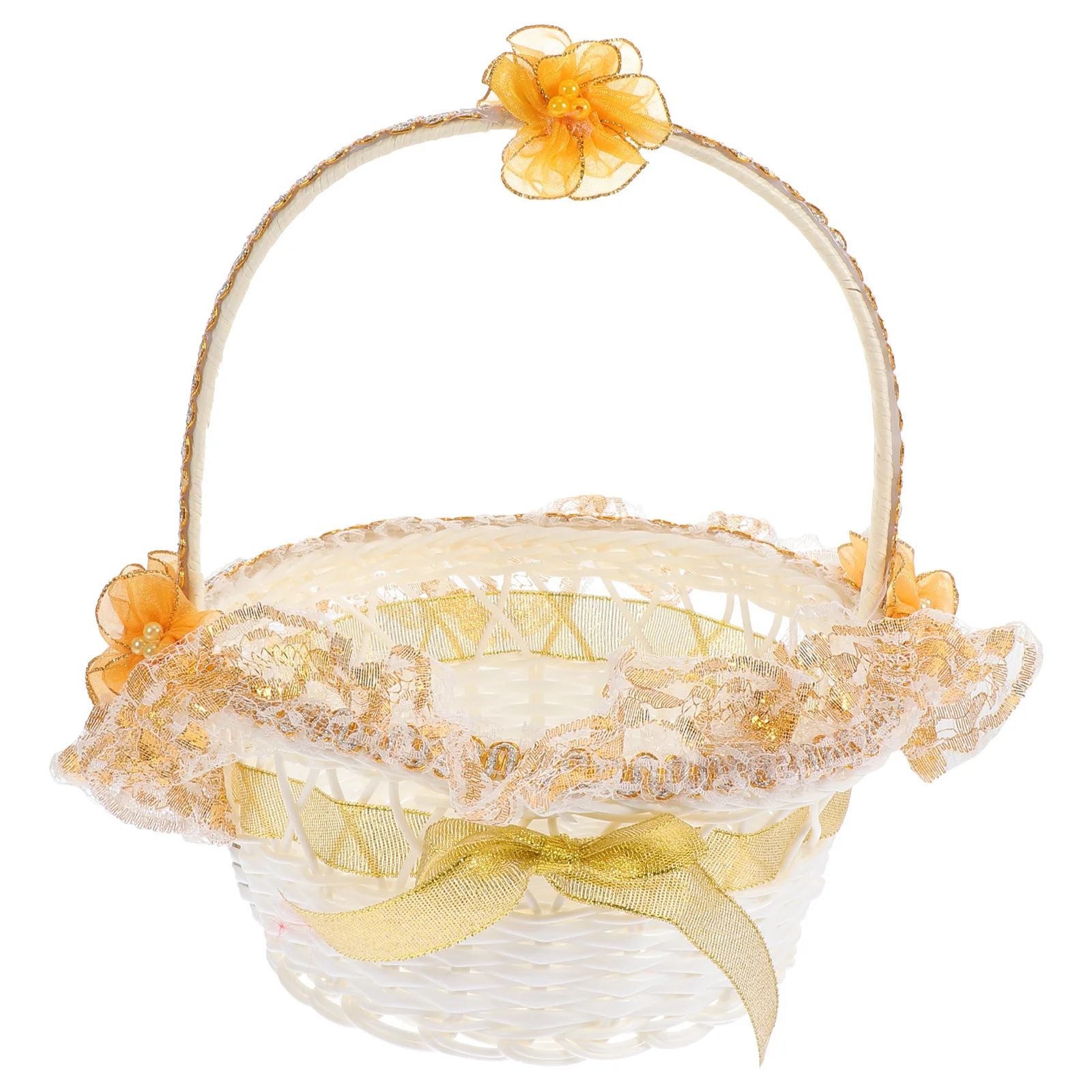 

1pc Golden Lace Wedding Flower Basket Decorative Lacework Flower Basket