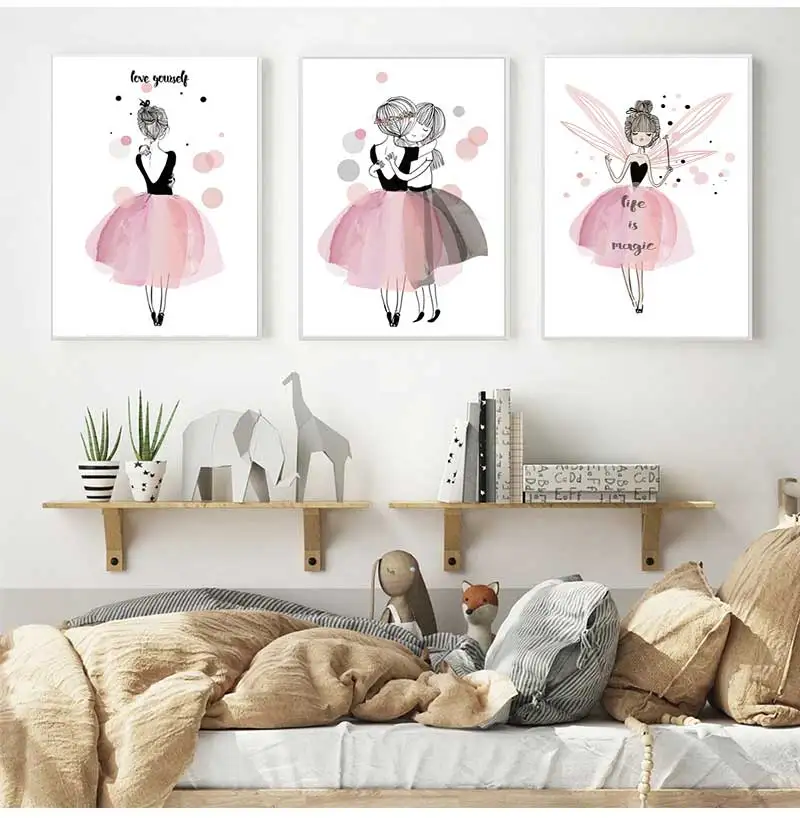 Симпатичная мультяшная девушка холст Художественная печать плакат для детской