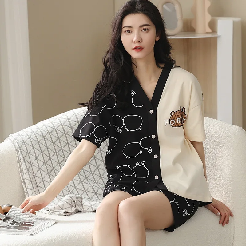 Summer Pajamas Set For Women Cotton Kimono Home Clothes New 2022 Kawaii Anime Pijama Mujer Short Sleeve Nightwear For Young Girl